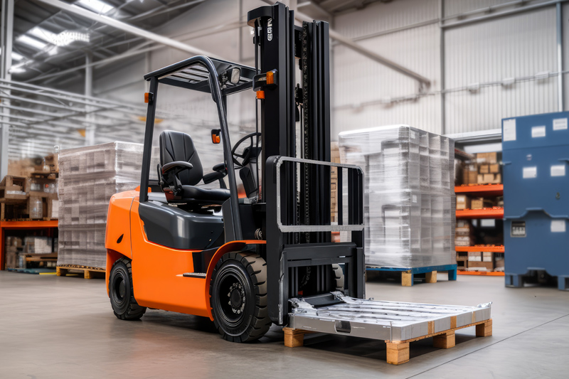 Carretilla elevadora parada naranja